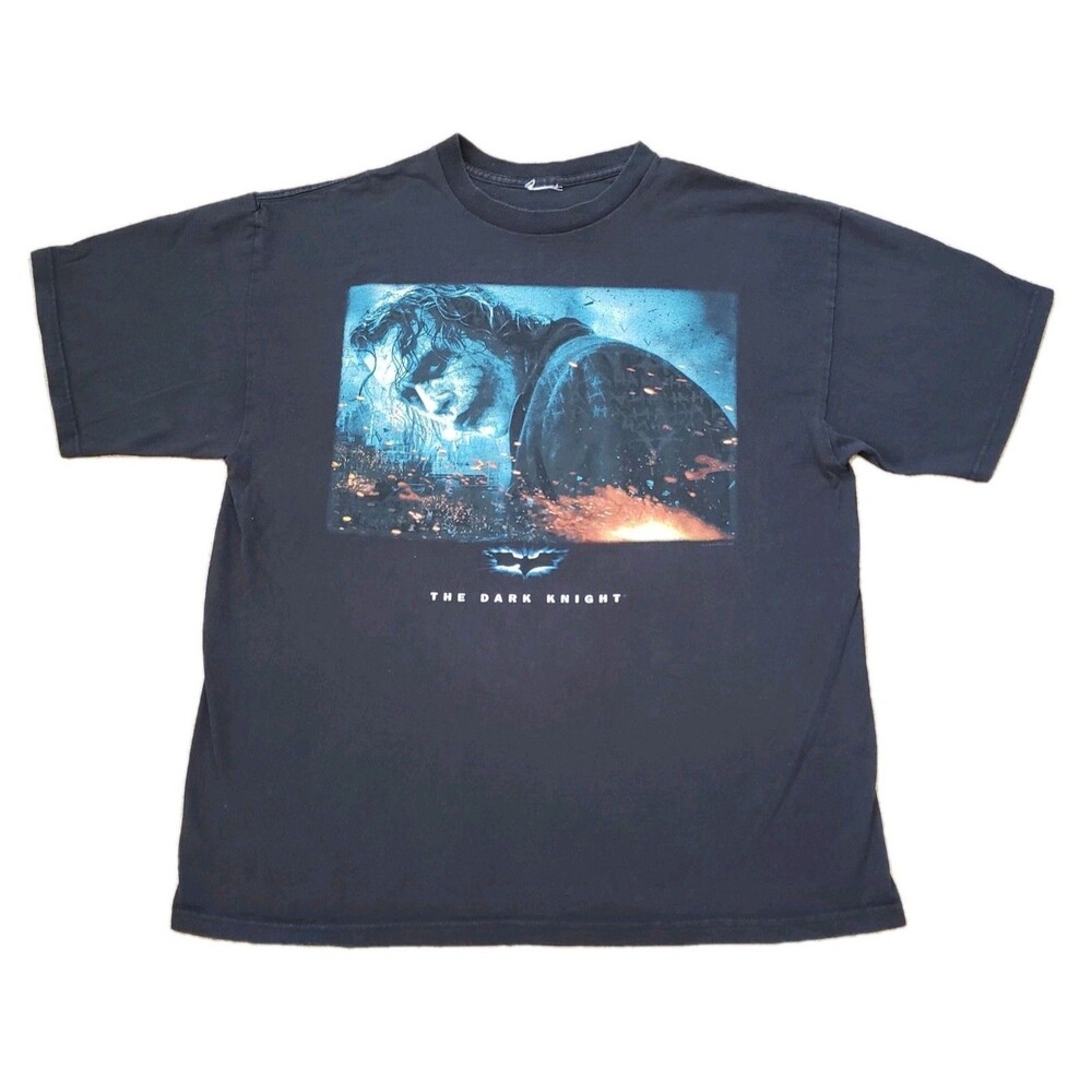 Vintage 2008 The Dark Knight Heath Ledger Joker Large Mens Cityscape Black Shirt